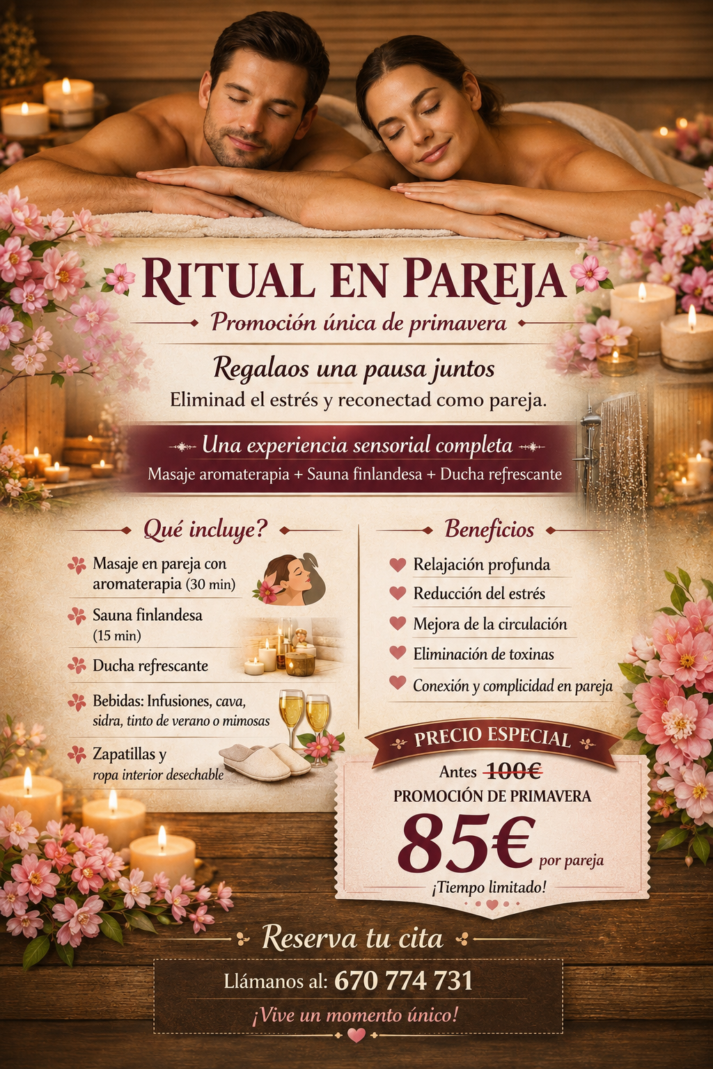Ritual en pareja – 85€ Promoción única de primavera 🌸. Disfruta de este maravilloso ritual a un precio ideal!